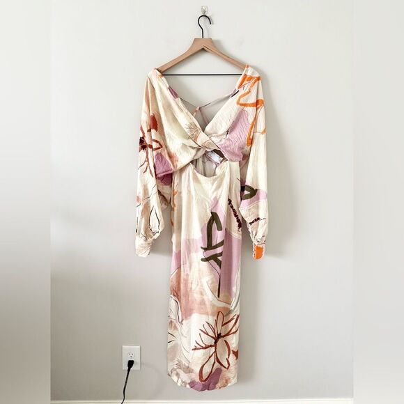 ASOS Edition Strapping Detail Maxi Dress in Stone Art Floral - Size 6 - Picture 3 of 7